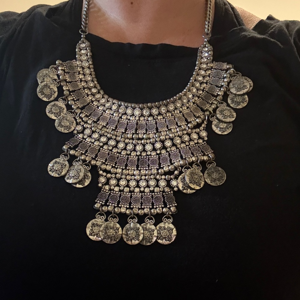 Silver Statement Bib Necklace - Women Jewelry